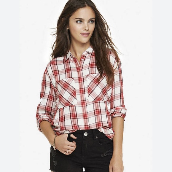 Express plaid, red and white top size extra small. - Picture 1 of 4